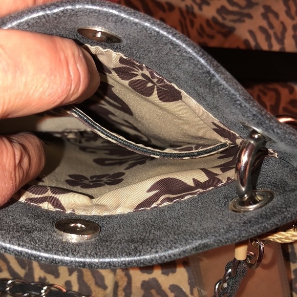 SS Fashion faux leather crossbody very dark gray black turquoise studded crosses - Picture 10 of 16